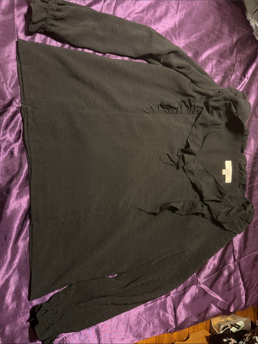 LOFT Black Ruffled Long-Sleeve Blouse